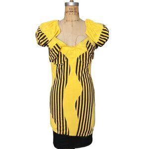 Patty Vintage 80’s Yellow Black Striped Fitted Dress Size M